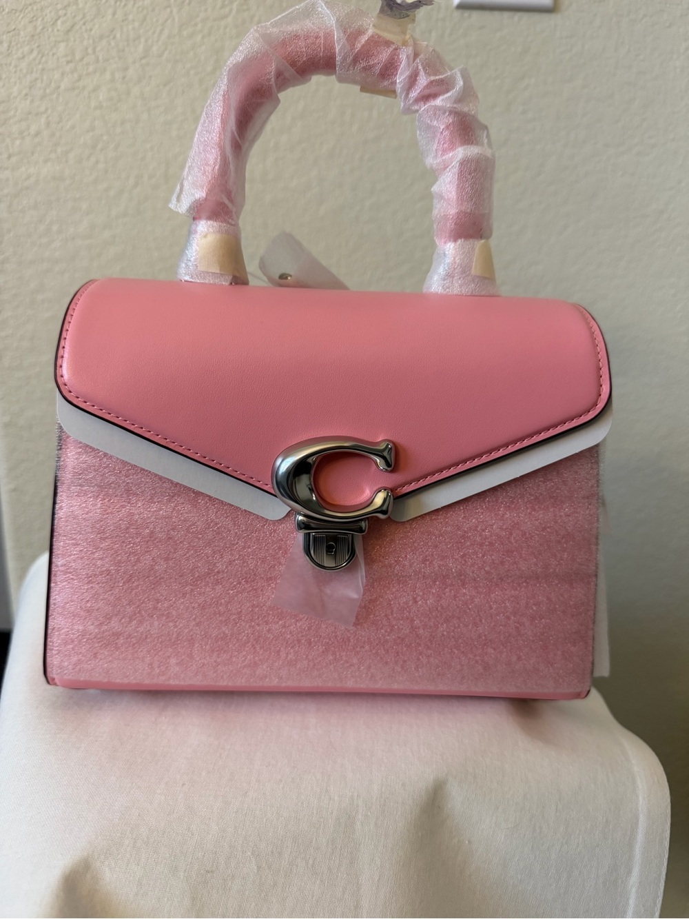 Coach Bubble Gum Pink Top Handle  Tabby Satchel with Silver C Lock